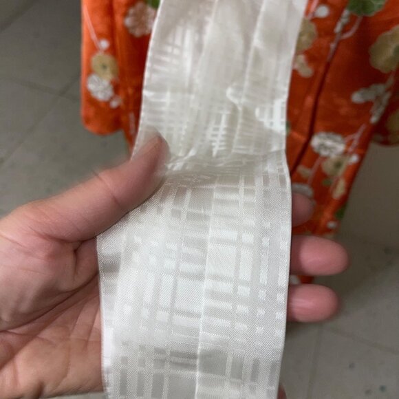 Womens Kimono One Size Orange Maxi Length Tie Front Lined Floral Embossed - Picture 9 of 16